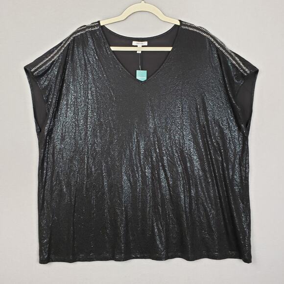 Maurices Plus Size 2X Cap Sleeve Shimmer Going Out Top Black Sparkle Glam NWT - Picture 1 of 6